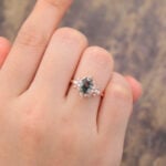 Vintage Oval Cut Moss Agate & Diamond Cluster Engagement Ring