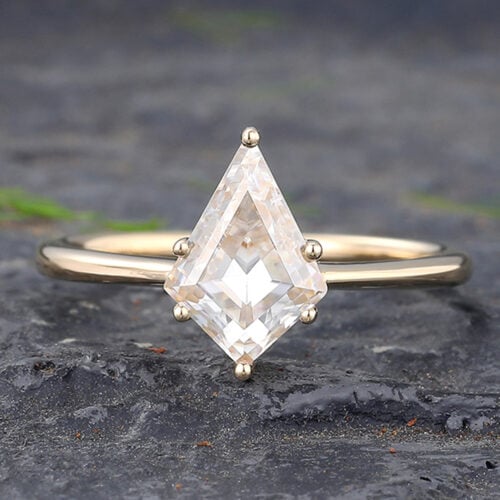 1.4ct Kite Cut Moissanite Solitaire Engagement Ring Yellow Gold