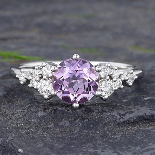 Round Cut Lavender Amethyst Cluster Engagement Ring