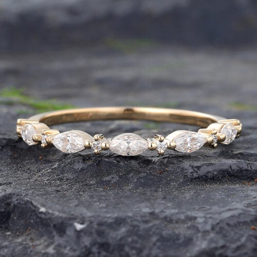 Yellow Gold Marquise Moissanite Half Eternity Wedding Band