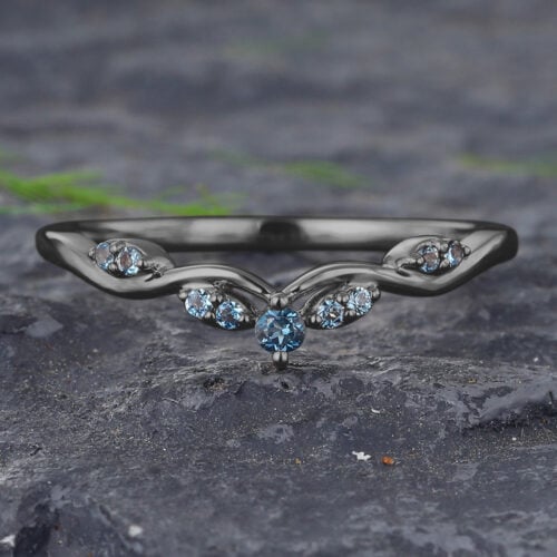 Black Gold London Blue Topaz Curved Wedding Band