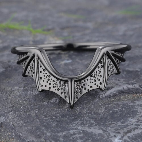 Black Gold Wedding Band Solid Gold Batwing Ring
