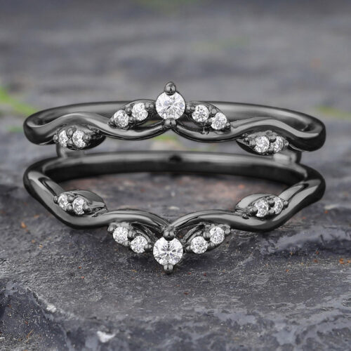 Filigree Black Gold Moissanite Double Wedding Band