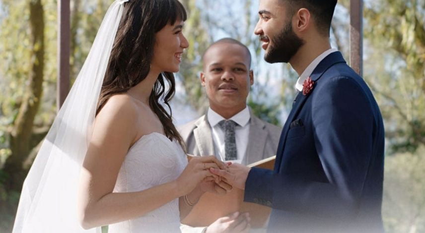 The bride and groom took an oath wearing wedding bands in the presence of the witness