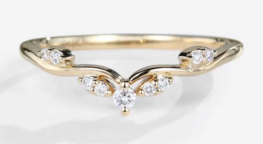 Yellow-Gold-Round-Cut-Lab-Diamond-Stackable-Curved-Wedding-Band-1