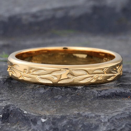 4MM Vine-Inspired Engraved Wedding Band Solid Gold