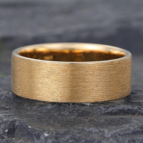 8MM Wide Wedding Band Solid Gold Brushed Ring
