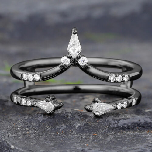 Black Gold Kite Moissanite Double Wedding Band Curved & Open Enhancer