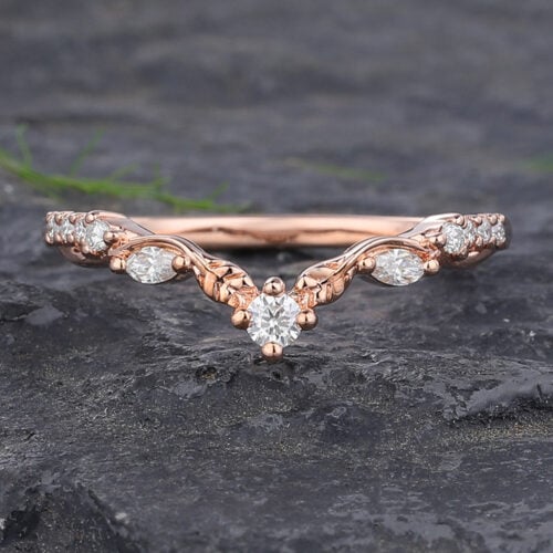 Moissanite Curved Wedding Band Nature Vine Inspired Ring