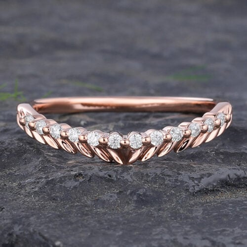 Olive Leaf Inspired Round Moissanite Curved Wedding Band