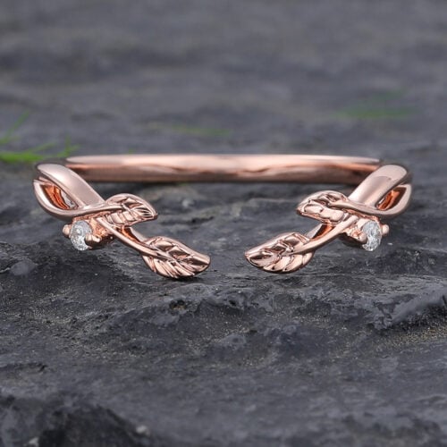 Vine Rose Gold Moissanite Open Curved Wedding Band