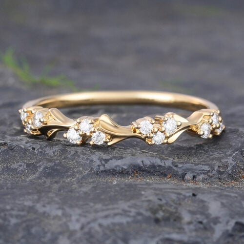Yellow Gold Moissanite Wedding Band Twig Inspired Design