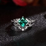 Princess Cut Emerald Infinity Engagement Ring Set with Pavé Accents