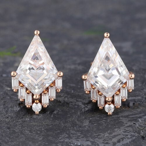 Art Deco Kite Moissanite Baguette Cluster Stud Earrings