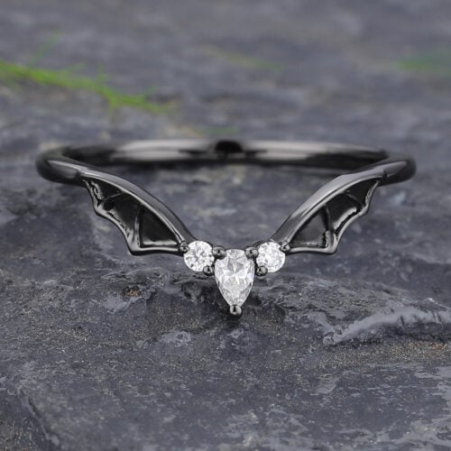 Batwing Gothic Moissanite Curved Wedding Band