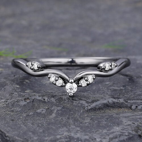 Black Gold Curved Moissanite Unique Diamond Wedding Band