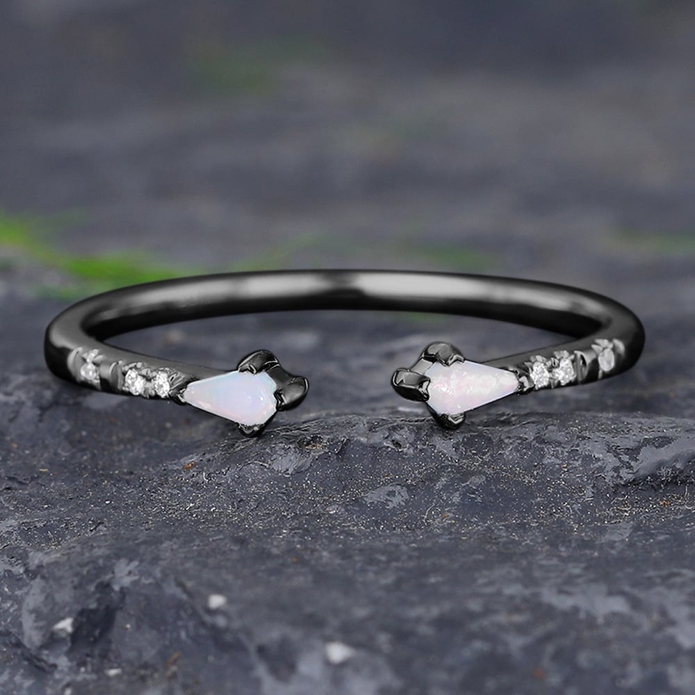 Black Gold Kite Cut Opal and Diamond Open Wedding Band