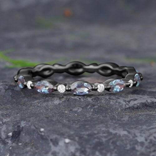 Black Gold Marquise Cut Alexandrite Full Eternity Wedding Band