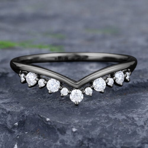 Black Gold Moissanite Curved Wedding Band for Women