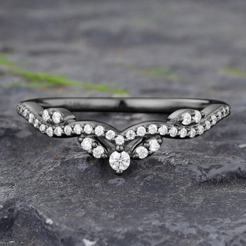 Black Gold Pavé Moissanite Curved Wedding Band