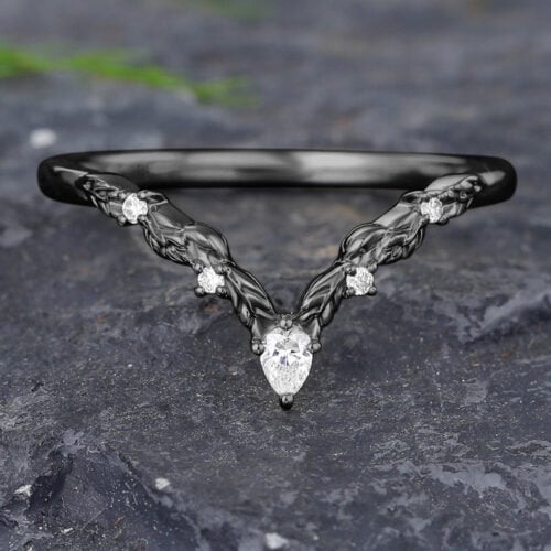 Black Gold Pear Shaped Moissanite Curved Wedding Band