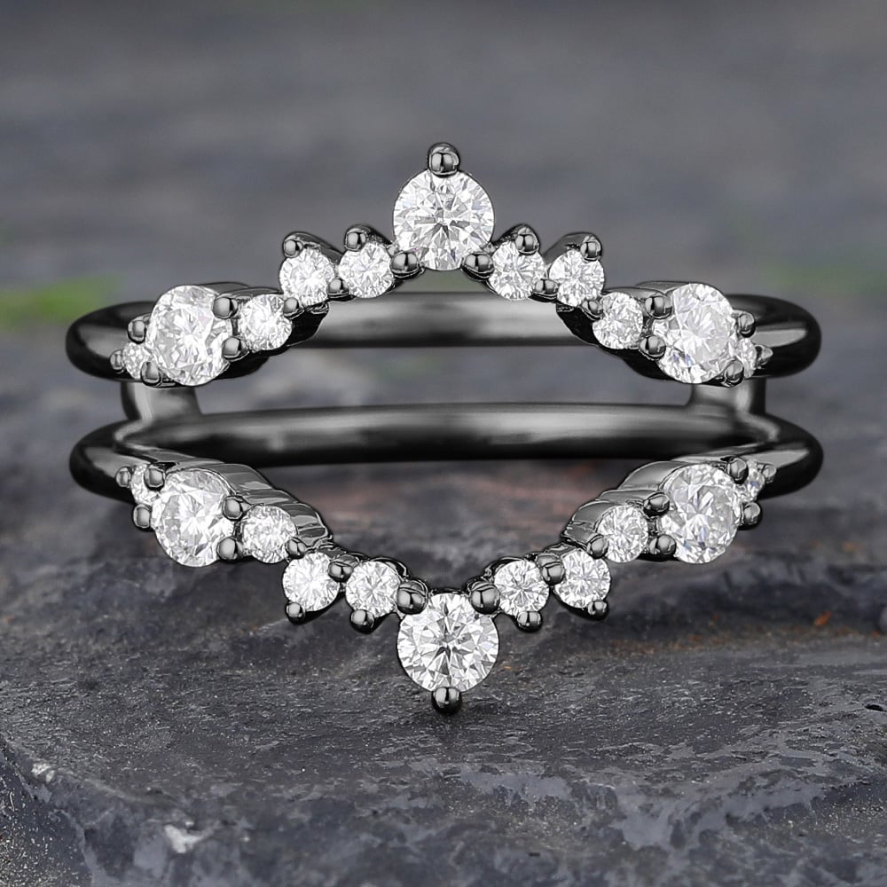 Black Gold Round Moissanite Double Wedding Band