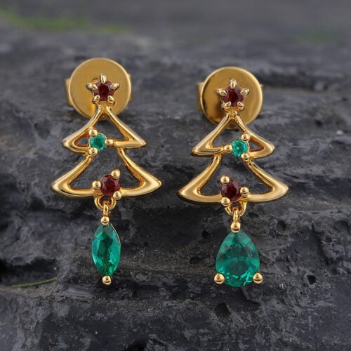 Christmas Tree Inspired Emerald Drop Earrings