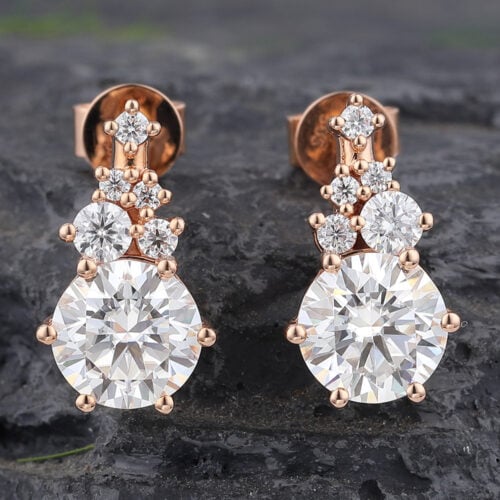 Classic Round Moissanite Cluster Stud Earrings
