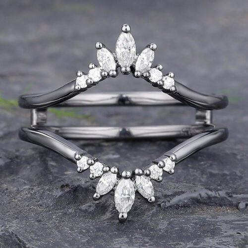 Cluster Marquise Moissanite Double Wedding Band Curved Stacking Ring