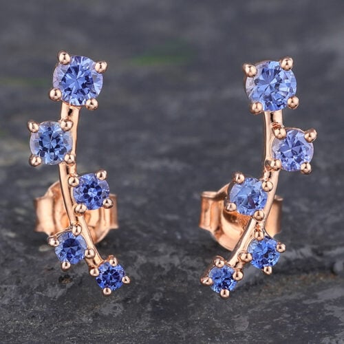 Constellation Inspired Cornflower Blue Sapphire Stud Earrings