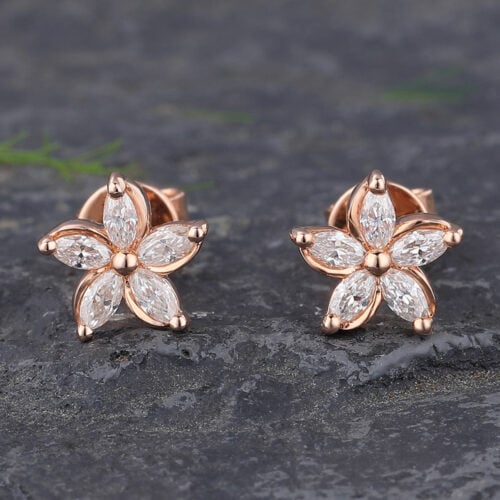 Flower-Inspired Marquise Moissanite Cluster Stud Earrings
