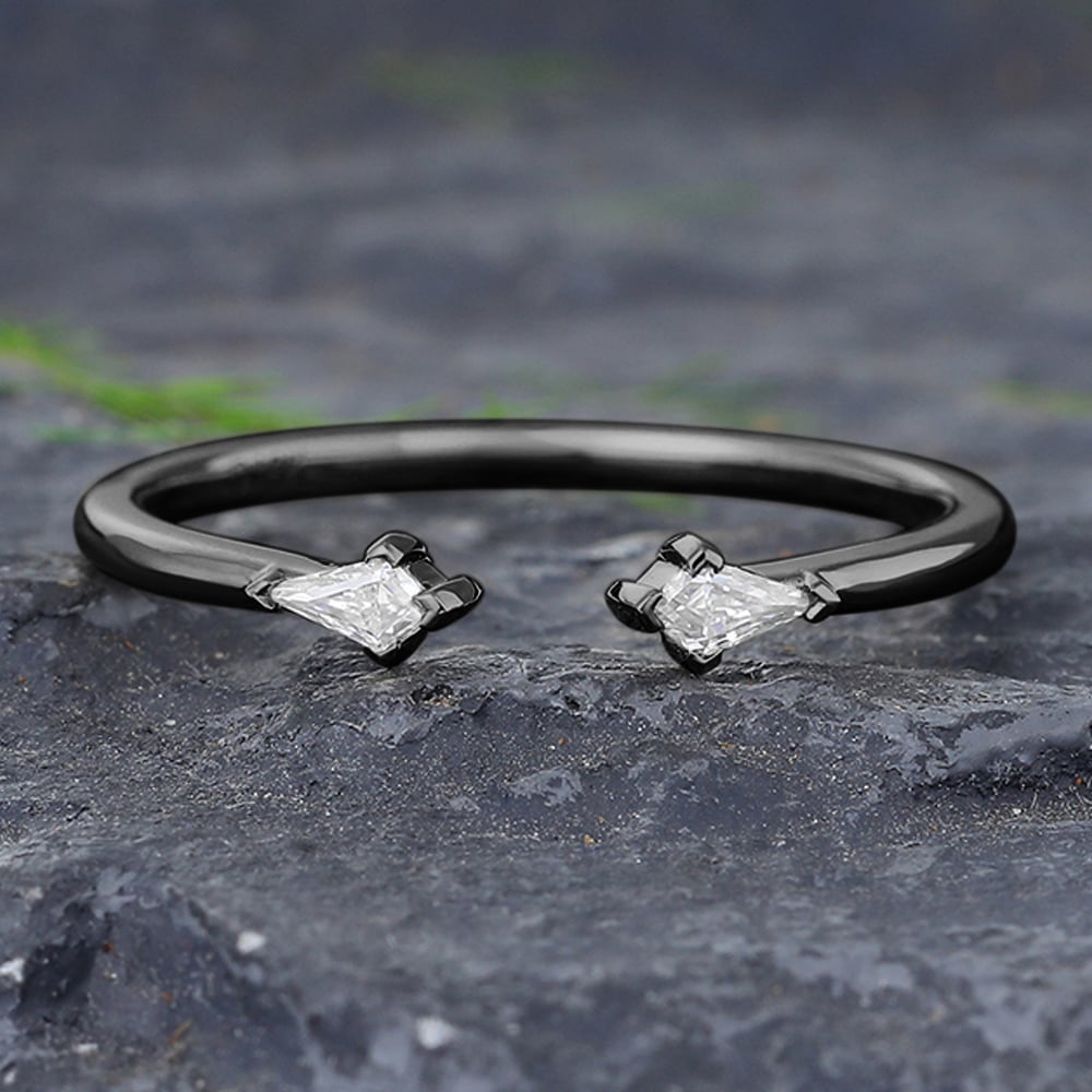Kite Cut Moissanite Open Wedding Band in Black Gold