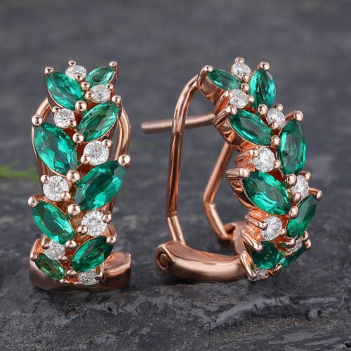 Leaf-Inspired Marquise Emerald Omega Back Earrings