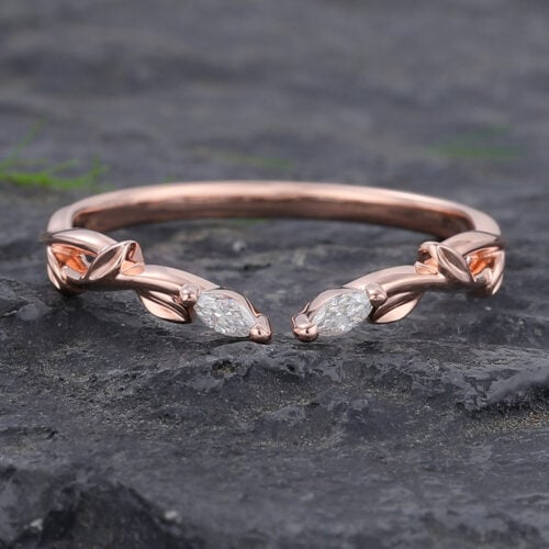 Leaf Rose Gold Moissanite Open Curved Wedding Band