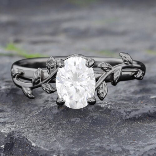 Leaf & Vine Black Gold Moissanite Solitaire Engagement Ring