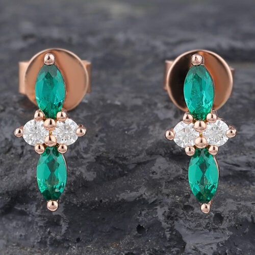 Marquise Cut Emerald Cluster Stud Earrings
