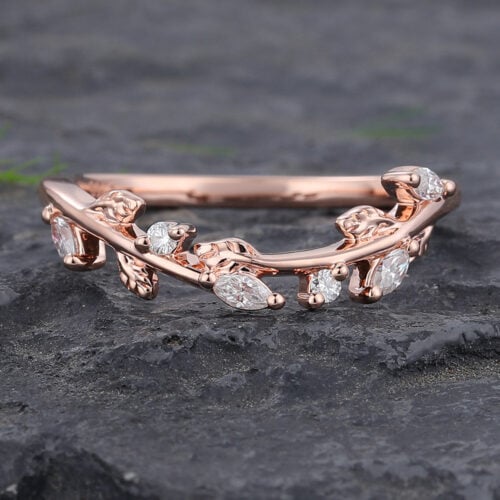 Moissanite Curved Wedding Band Stackable Nature Design