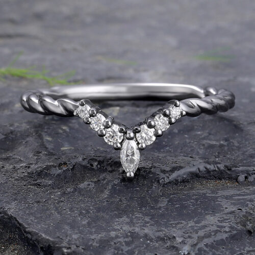 Moissanite Curved Wedding Band with Twisted Band Design