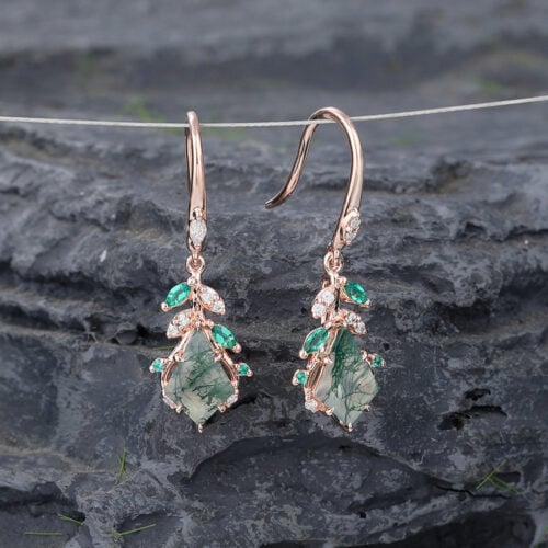 Moss Agate Kite Drop Earrings Nature Inspired Design