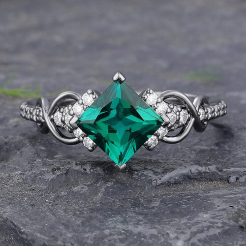 Princess Cut Emerald Infinity Engagement Ring