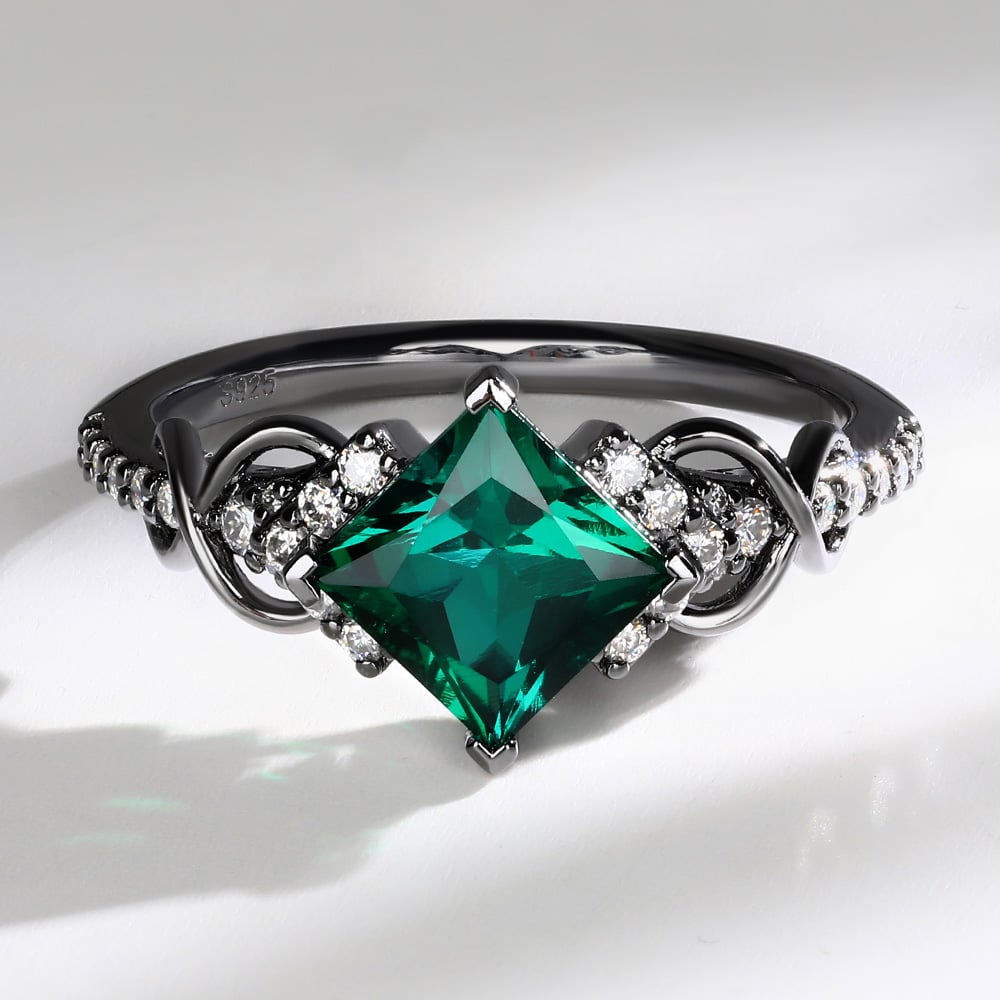 Princess Cut Emerald Infinity Engagement Ring