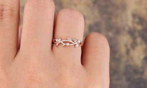 Rose Gold Natural Diamond Wedding Band Twisted Vine Design (5)