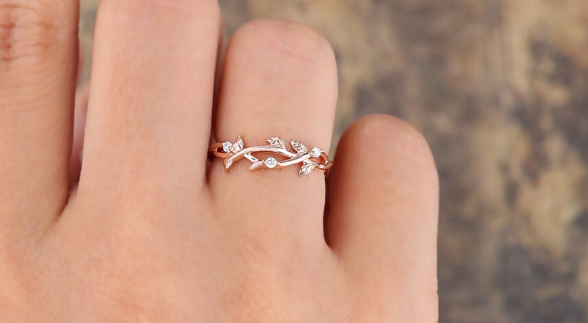 Rose Gold Natural Diamond Wedding Band Twisted Vine Design (5)