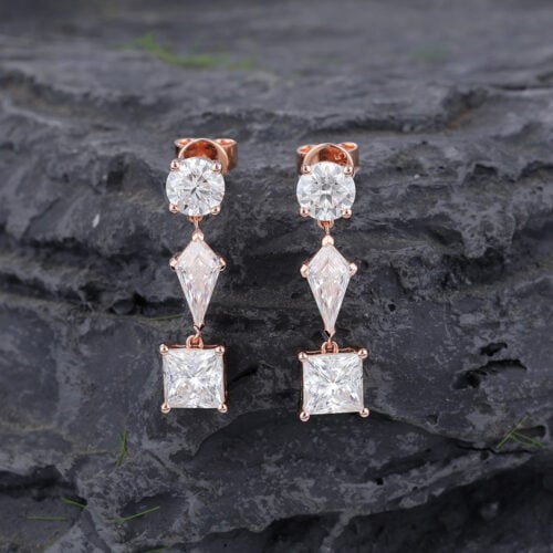 Round, Kite & Princess Cut Moissanite Drop Earrings