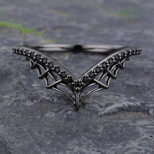 Spider Web Gothic Pavé Black Onyx Curved Wedding Band