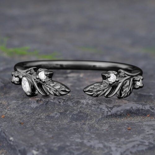Twig Black Gold Moissanite Open Curved Wedding Band