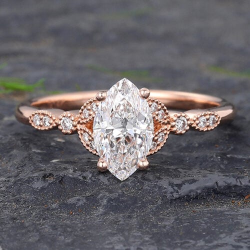 Vintage 1CT Marquise Cut Lab Diamond Engagement Ring