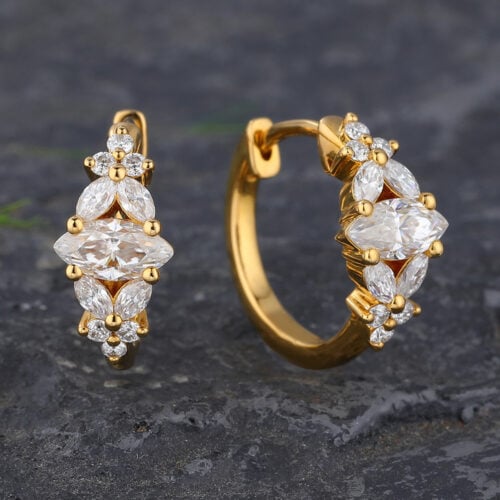 Floral Moissanite Cluster Hoop Earrings
