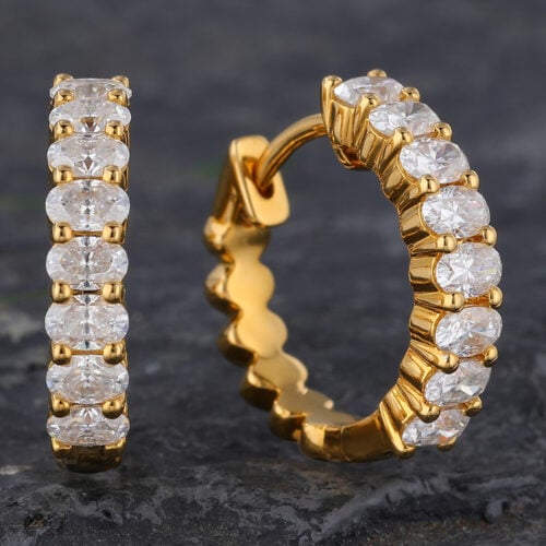 Half Eternity Oval Moissanite Hoop Earrings