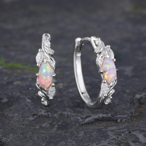 Nature-Inspired Pink Opal Hoop Earrings